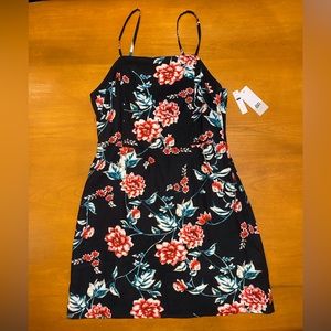 NWT BP. Black Dahlia Floral Spring Linen Dress